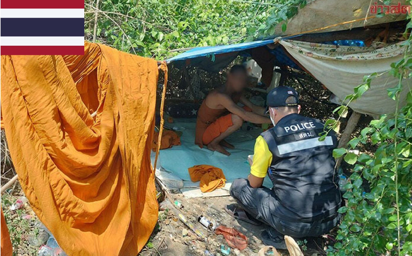 サムットプラーカーン森林で僧侶姿で生活するカンボジア３人を発見
